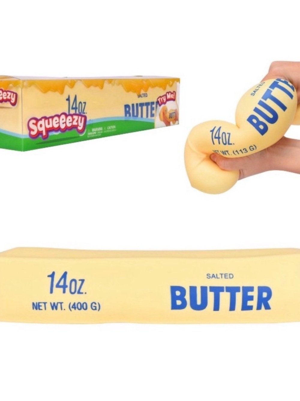 (Two) Sunny Days Squeezy 14oz Butter Stress Toy - Yellow (Set of 2)